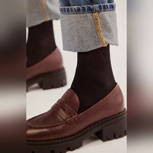 Free People Chunky Lug Sole Decker Penny Loafers in Dark Brown Size 37.5